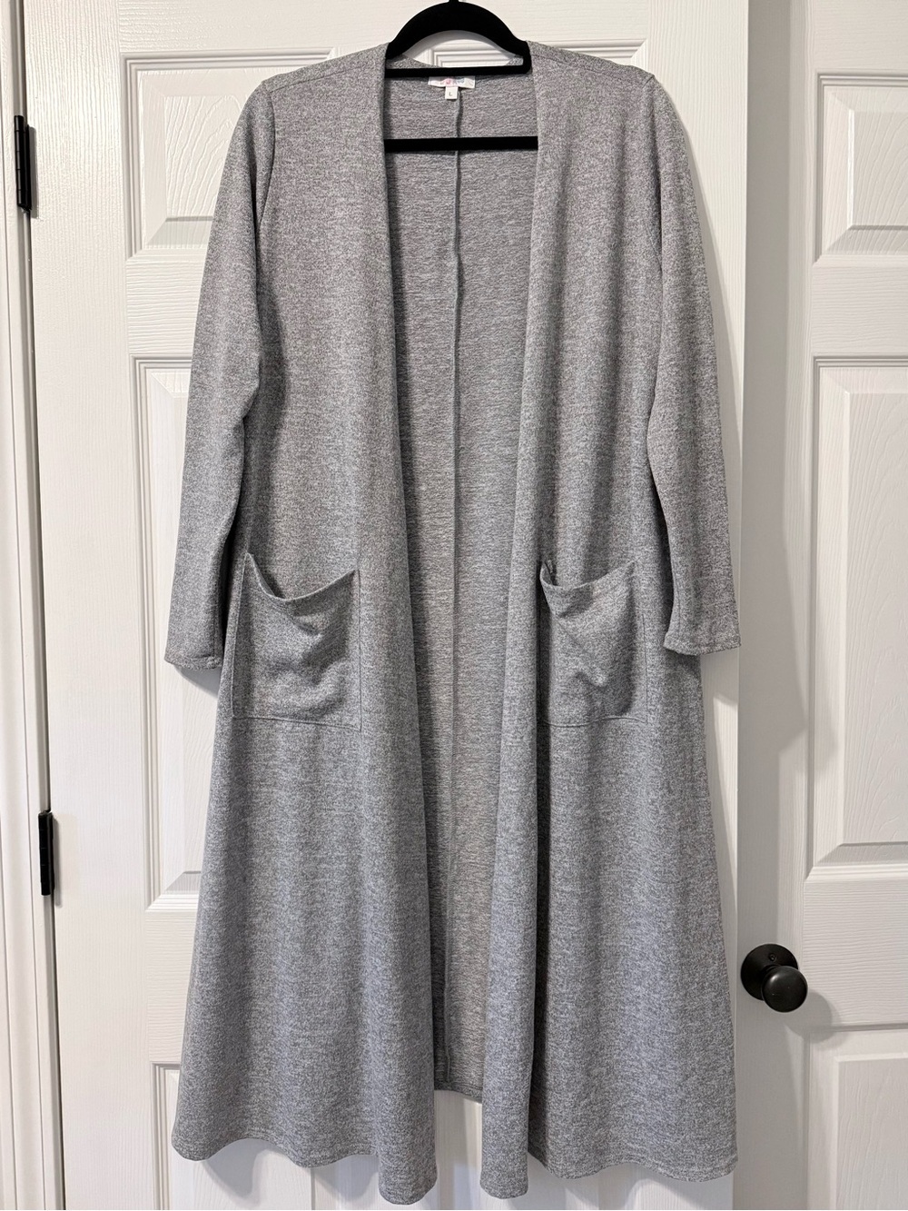 LuLaRoe Sarah Cardigan Duster Heather Gray Open Front Pockets Large
